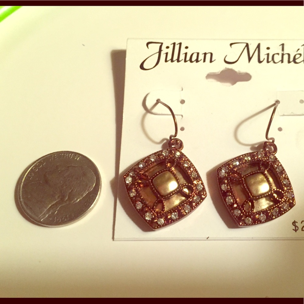 Coppery bronze diamond shape dangle earrings